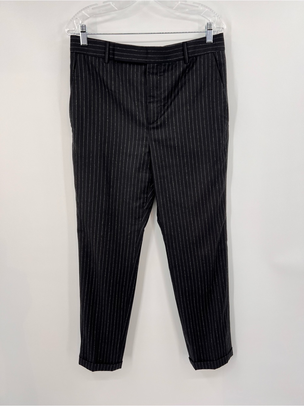 Saint Laurent Men Pinstripe Wool Dress Pants Dark Grey 48 IT 32 US